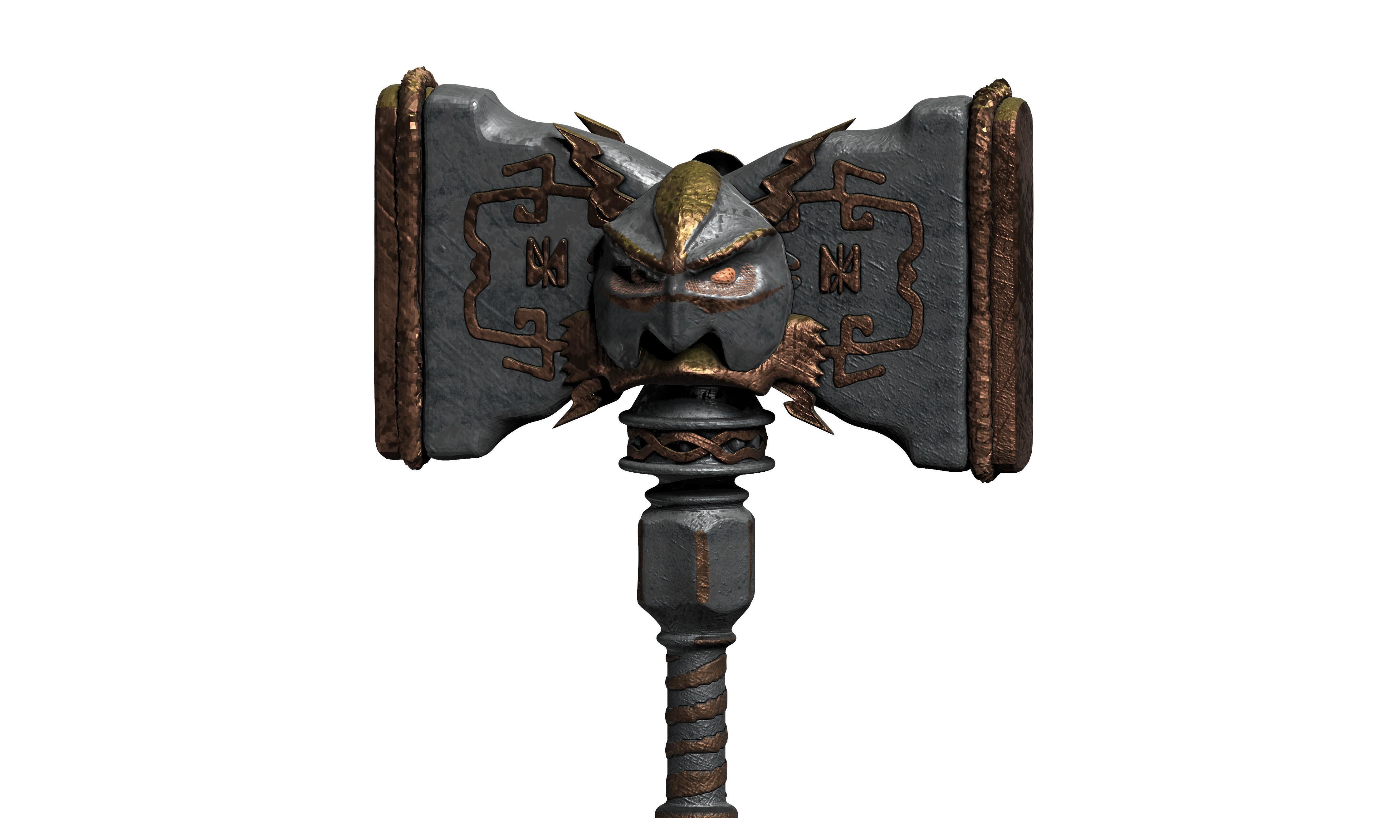 Dwarf hammer game asset 3D model_4