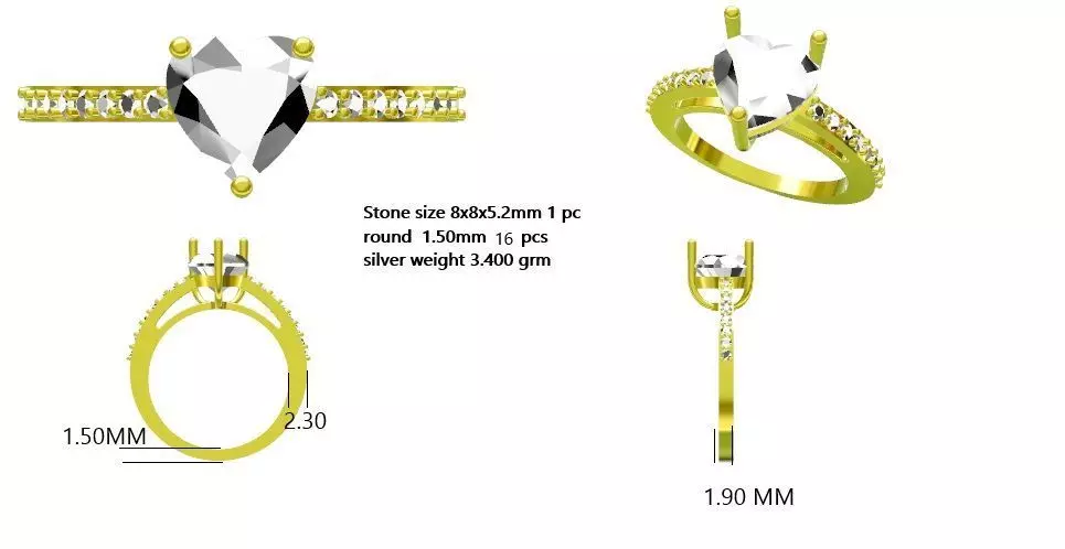 HEART-SHAPED DIAMOND RING Free 3D print model