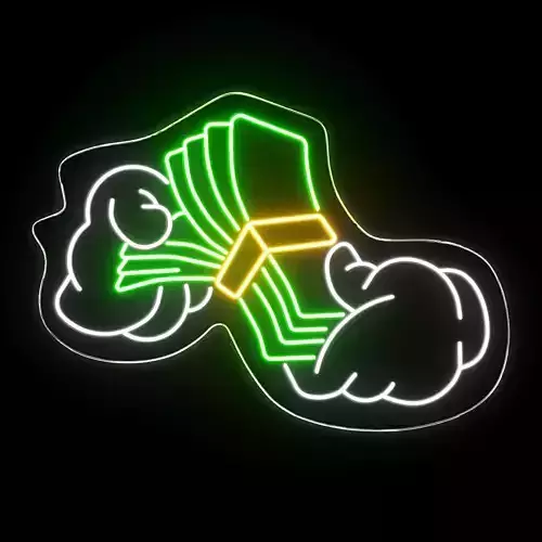 Hand Holding Money Neon Sign