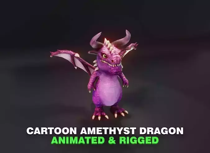Cartoon Amethyst Dragon Animated 3D Model Low-poly 3D model