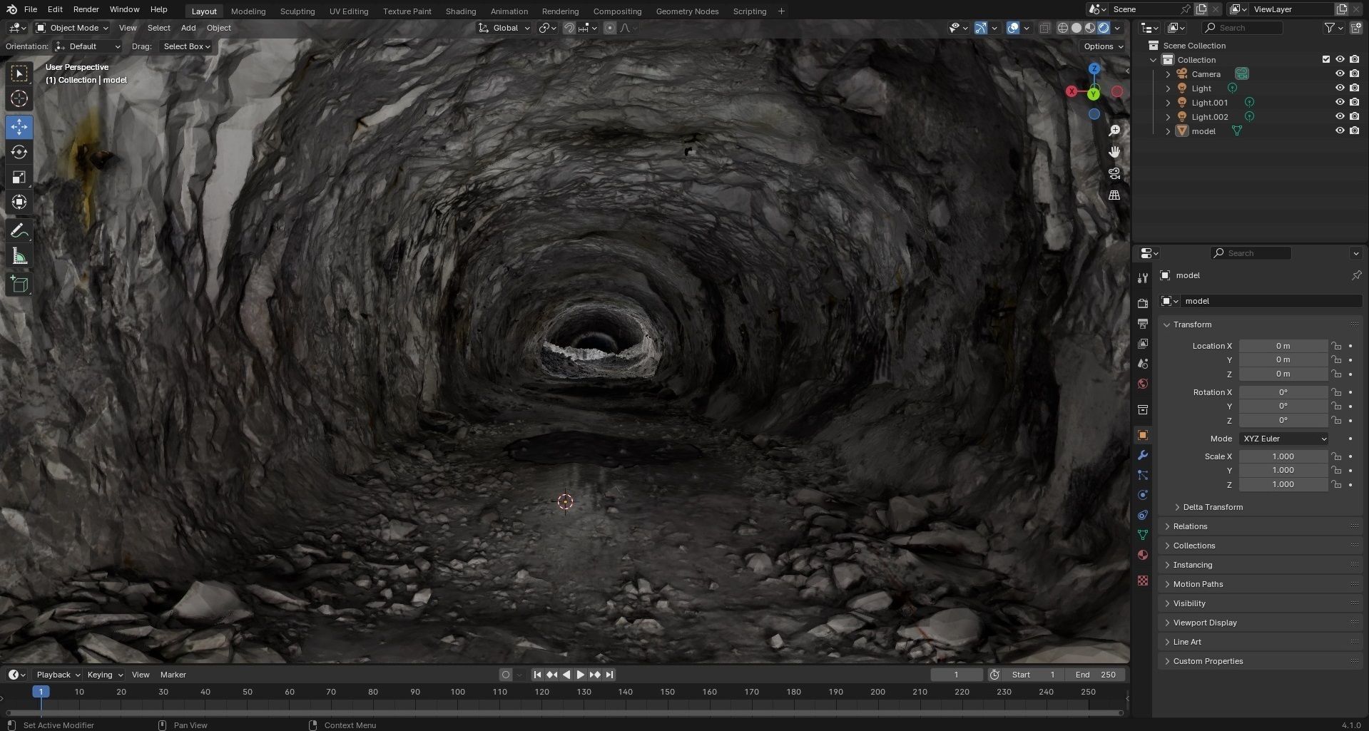 Old underground mine excavation - white 3D model_9