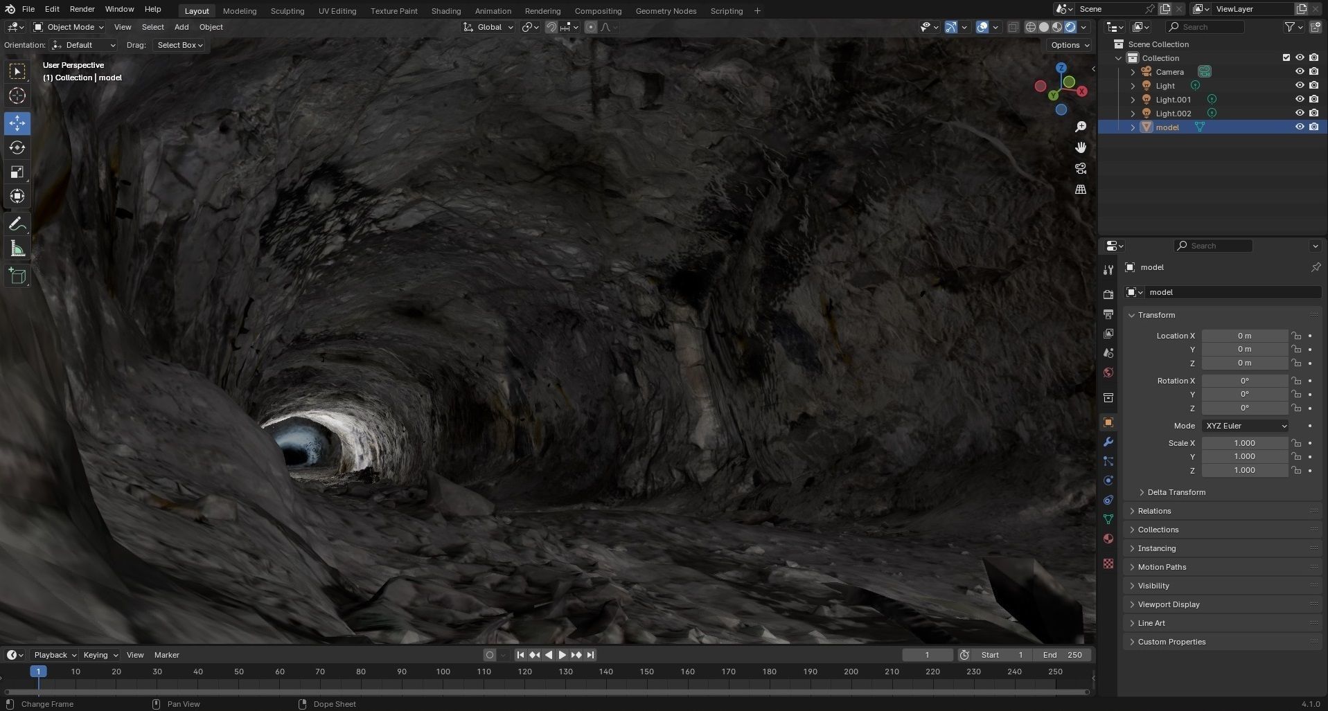 Old underground mine excavation - white 3D model_10