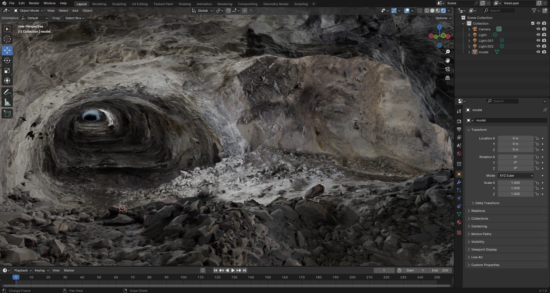 Old underground mine excavation - white 3D model_8