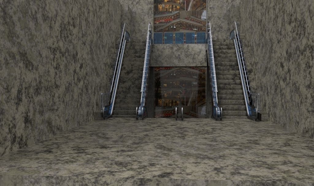 Shopping Mall Escalators Low-poly 3D model_11