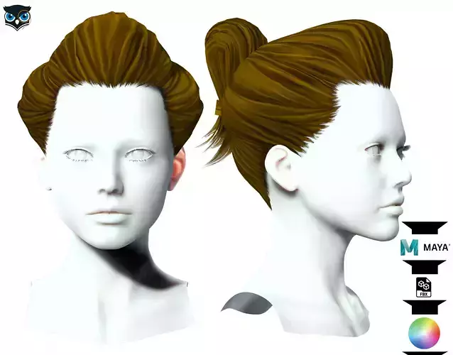 Female Bun Hair Style Low-poly 3D model