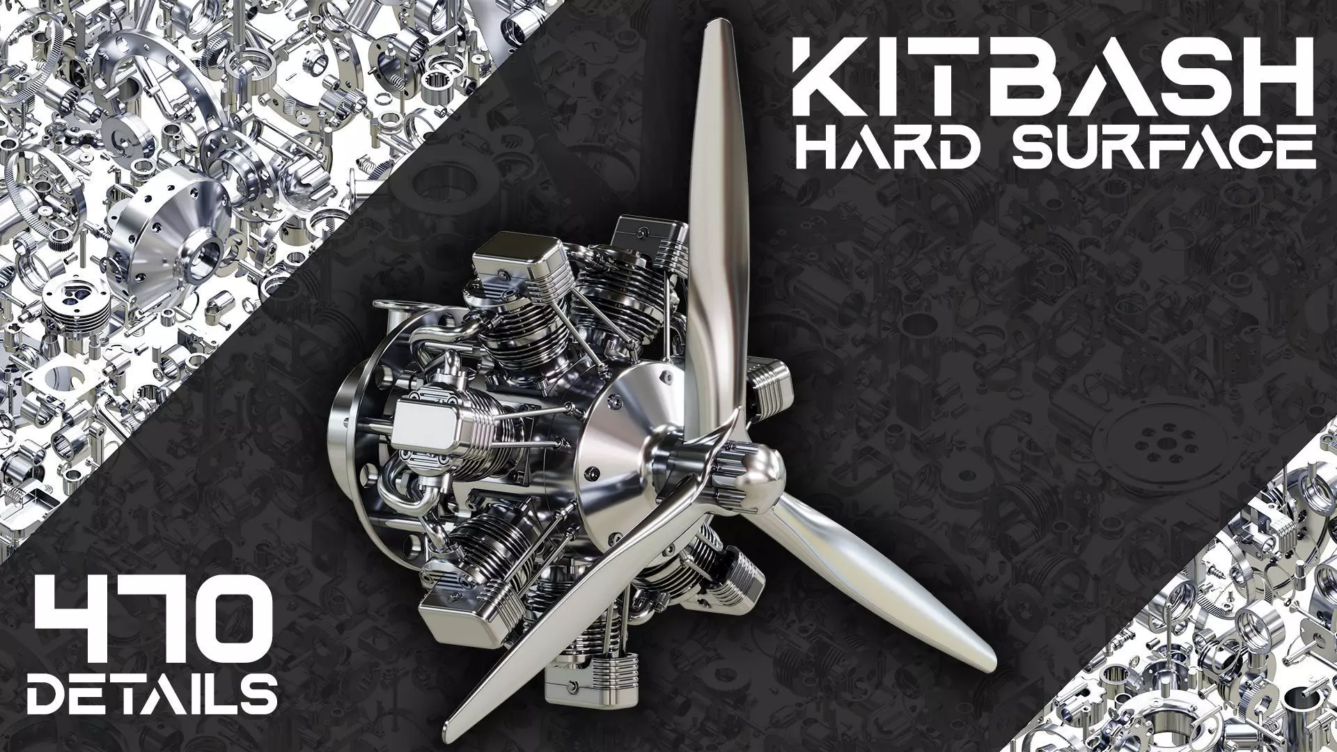 HARD SURFACE KITBASH Quad Surface Mesh Propeller Engine Kit Low-poly 3D model_0