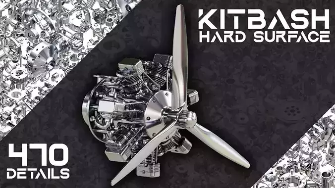 HARD SURFACE KITBASH Quad Surface Mesh Propeller Engine Kit Low-poly 3D model