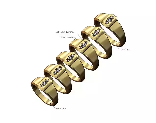 Diamond metal emrald signet ring US sizes 6to11