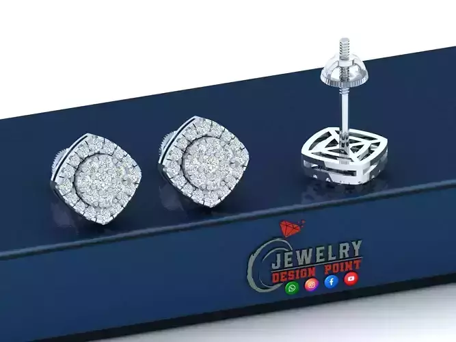 Custom Cushion Square Shape Round Diamond Studs - Earrings 10mm 