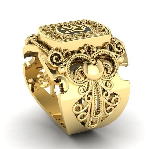 Ring with the letter R N01887 3D print model_1