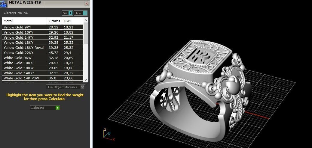 Ring with the letter R N01887 3D print model_8