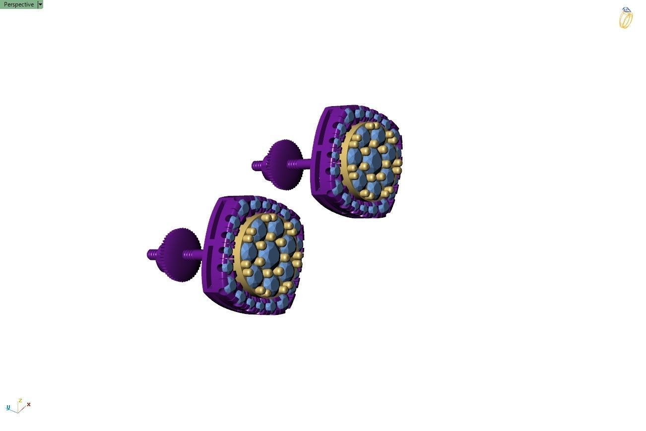 Custom Cushion Square Shape Round Diamond Studs - Earrings 14mm 3D print model_12