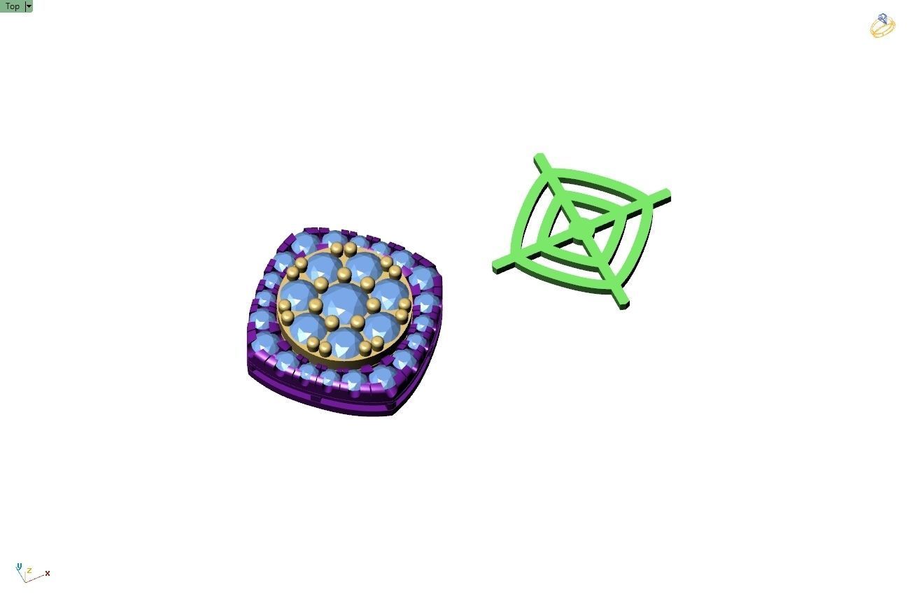 Custom Cushion Square Shape Round Diamond Studs - Earrings 14mm 3D print model_14