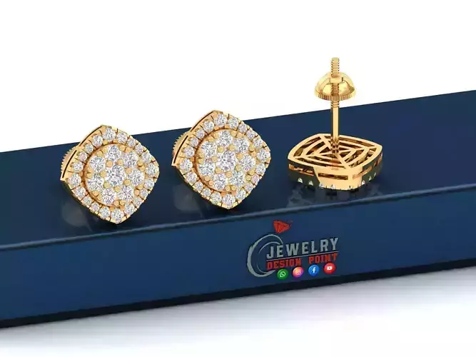 Custom Cushion Square Shape Round Diamond Studs - Earrings 14mm 