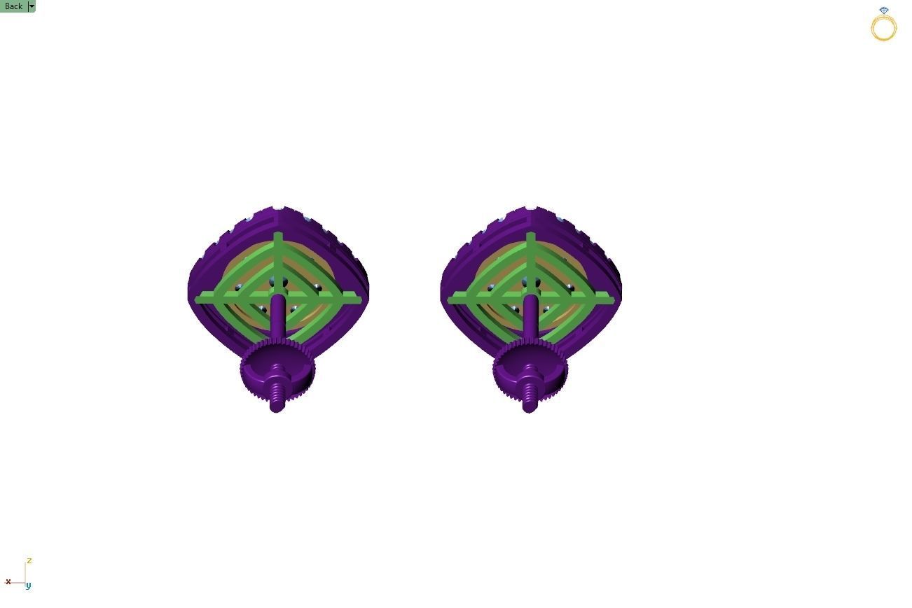 Custom Cushion Square Shape Round Diamond Studs - Earrings 14mm 3D print model_15