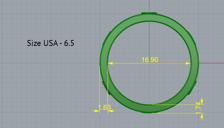 Ring with bolts and stones N012221 3D print model_7