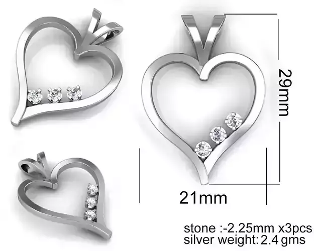 Heart design diamond pendant for women 3D print model