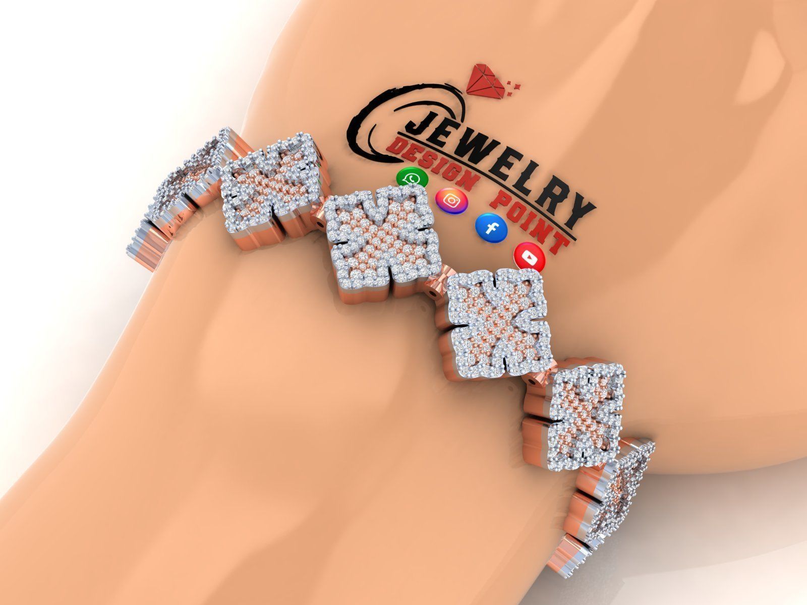 Custom Chrome Hearts Cross w Small Cross Link - Bracelet Link 3D print model_2