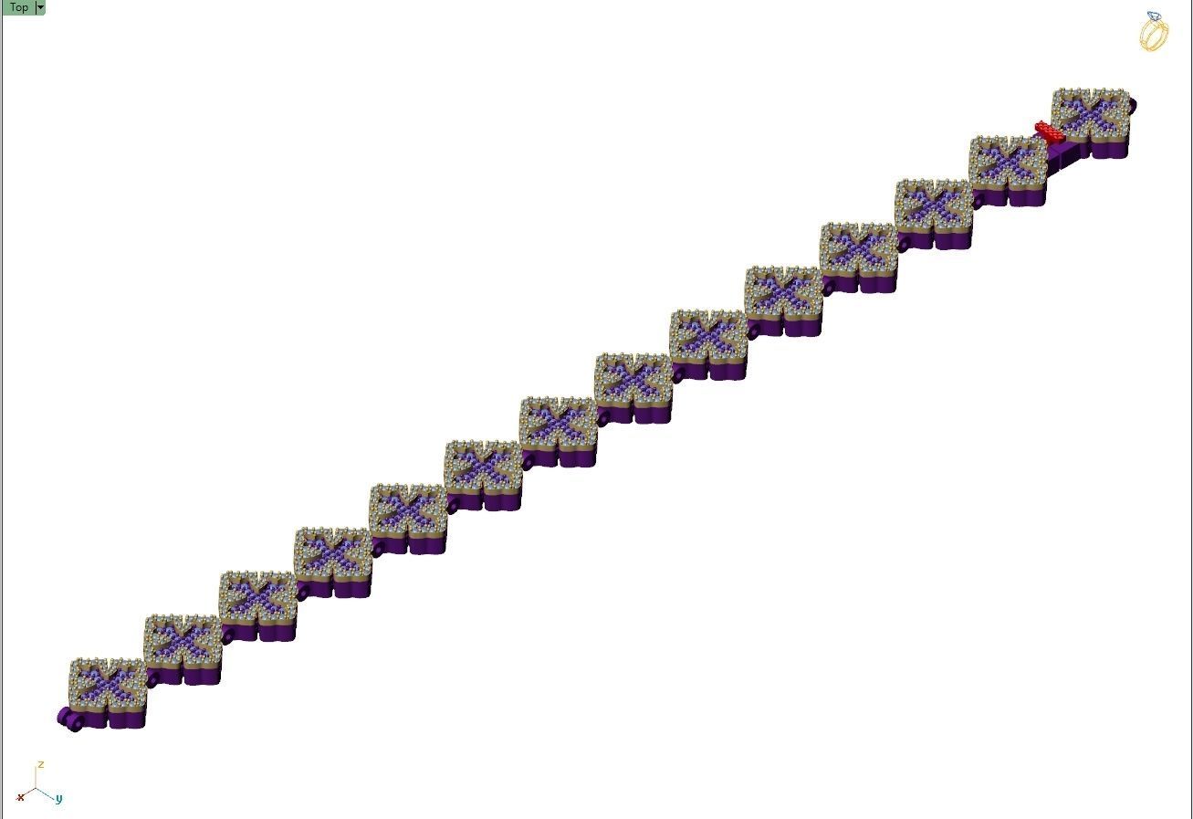 Custom Chrome Hearts Cross w Small Cross Link - Bracelet Link 3D print model_9