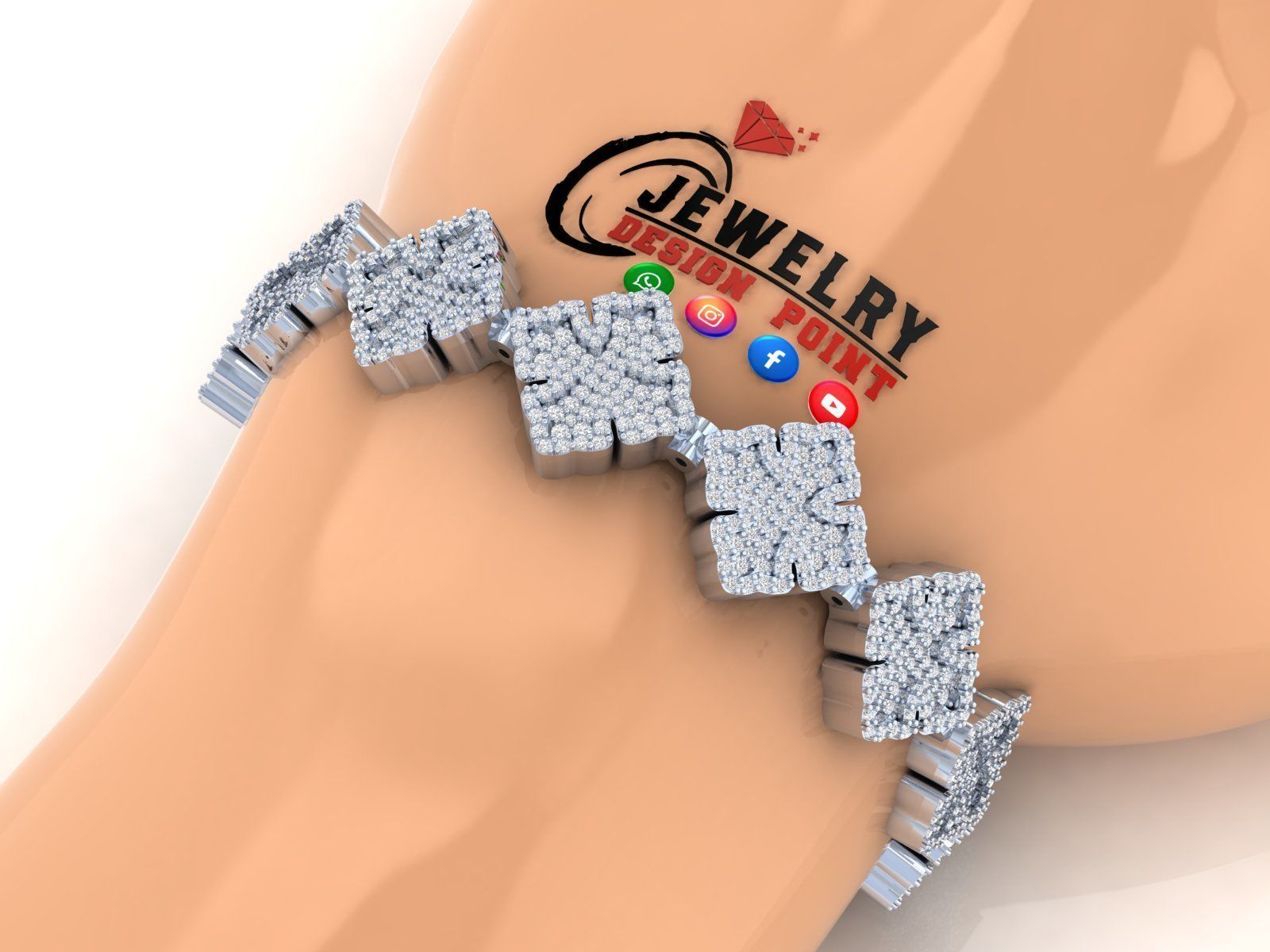 Custom Chrome Hearts Cross w Small Cross Link - Bracelet Link 3D print model_3