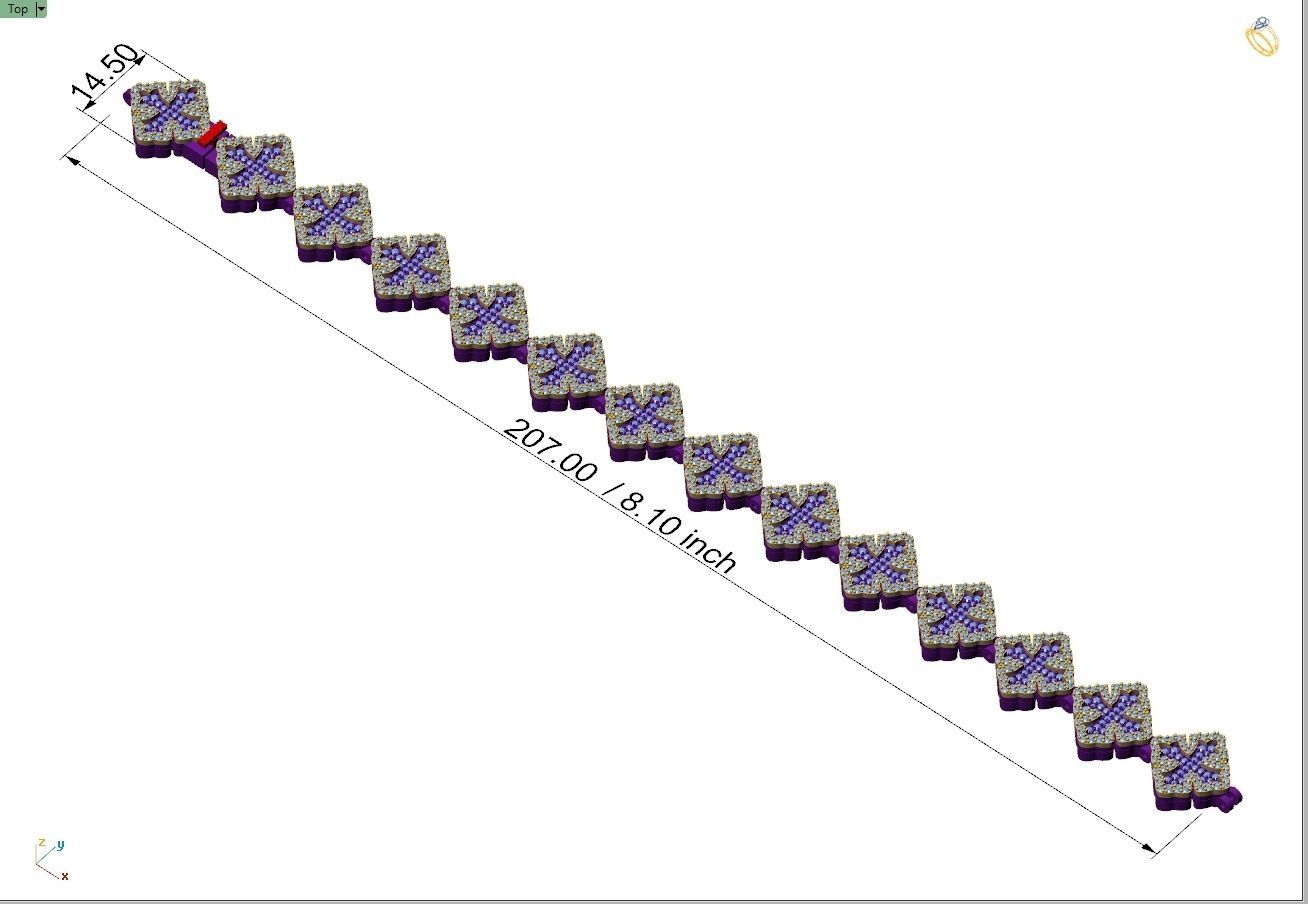 Custom Chrome Hearts Cross w Small Cross Link - Bracelet Link 3D print model_7