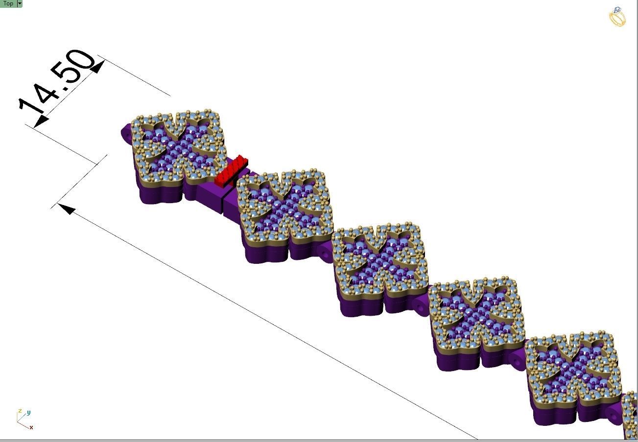 Custom Chrome Hearts Cross w Small Cross Link - Bracelet Link 3D print model_4