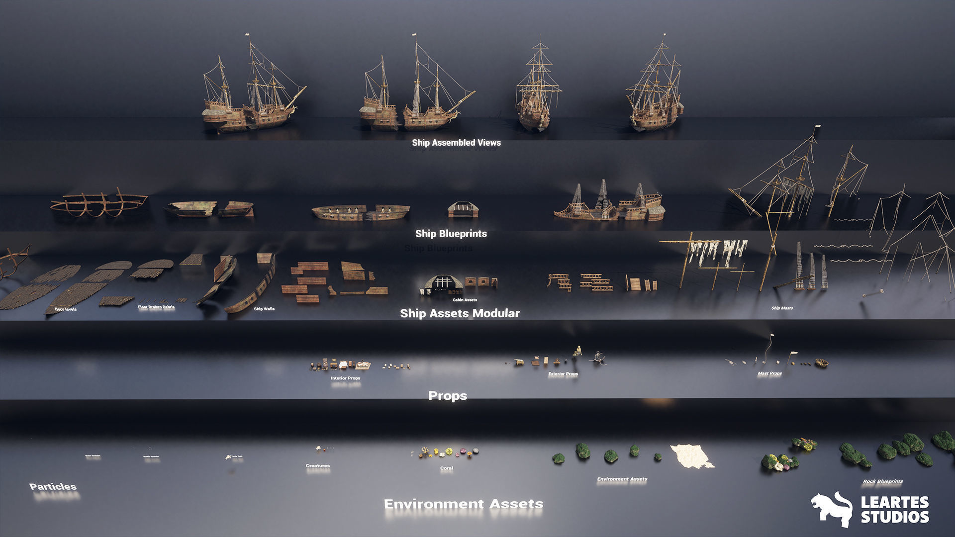 Underwater Sunken Ship Environment Low-poly 3D model_11
