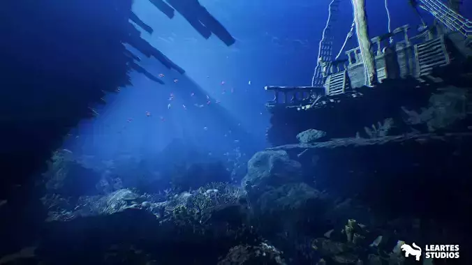 Underwater Sunken Ship Environment Low-poly 3D model