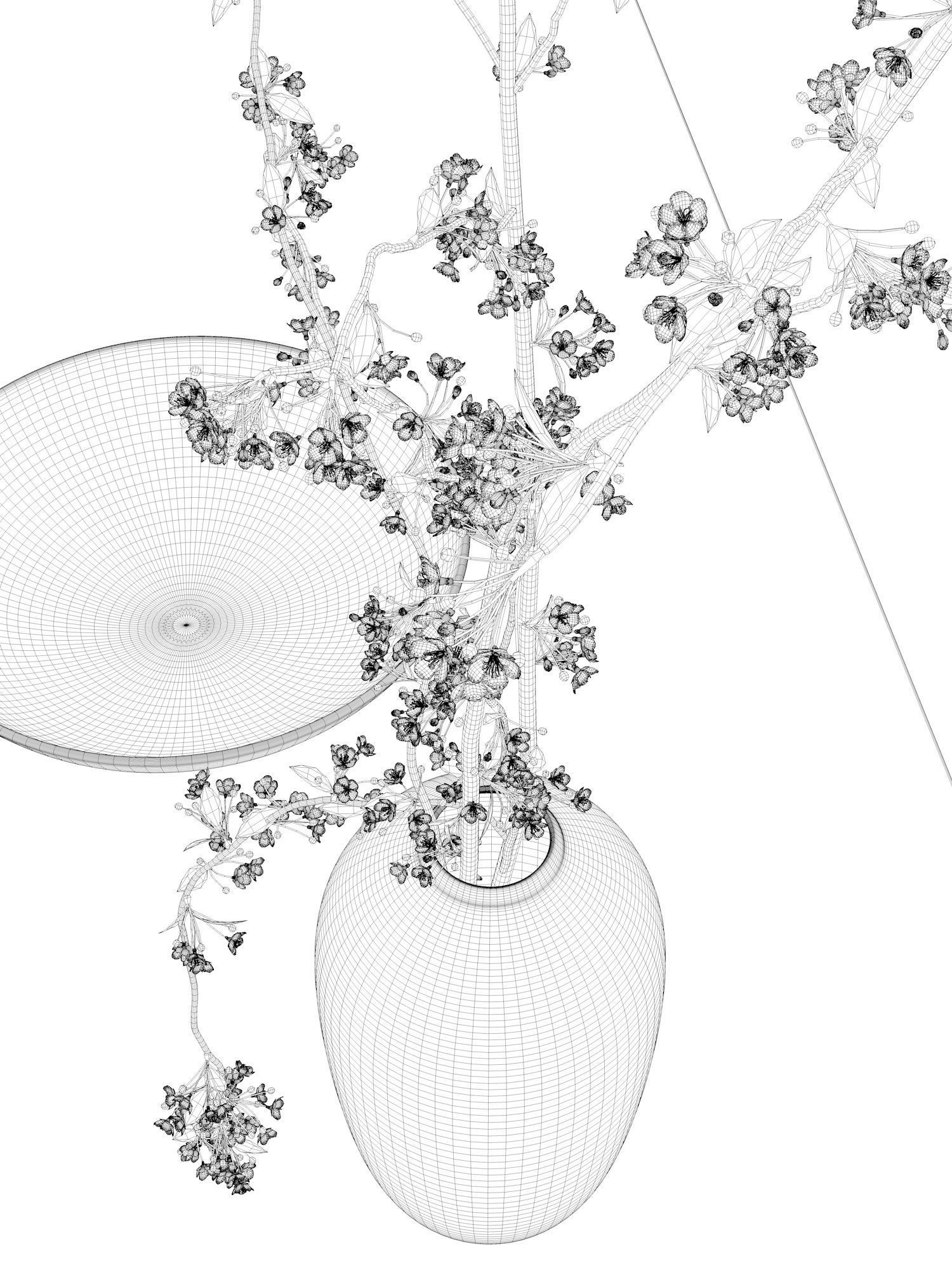 Bowl and Vase with Cherry Plum Twigs 3D model_4