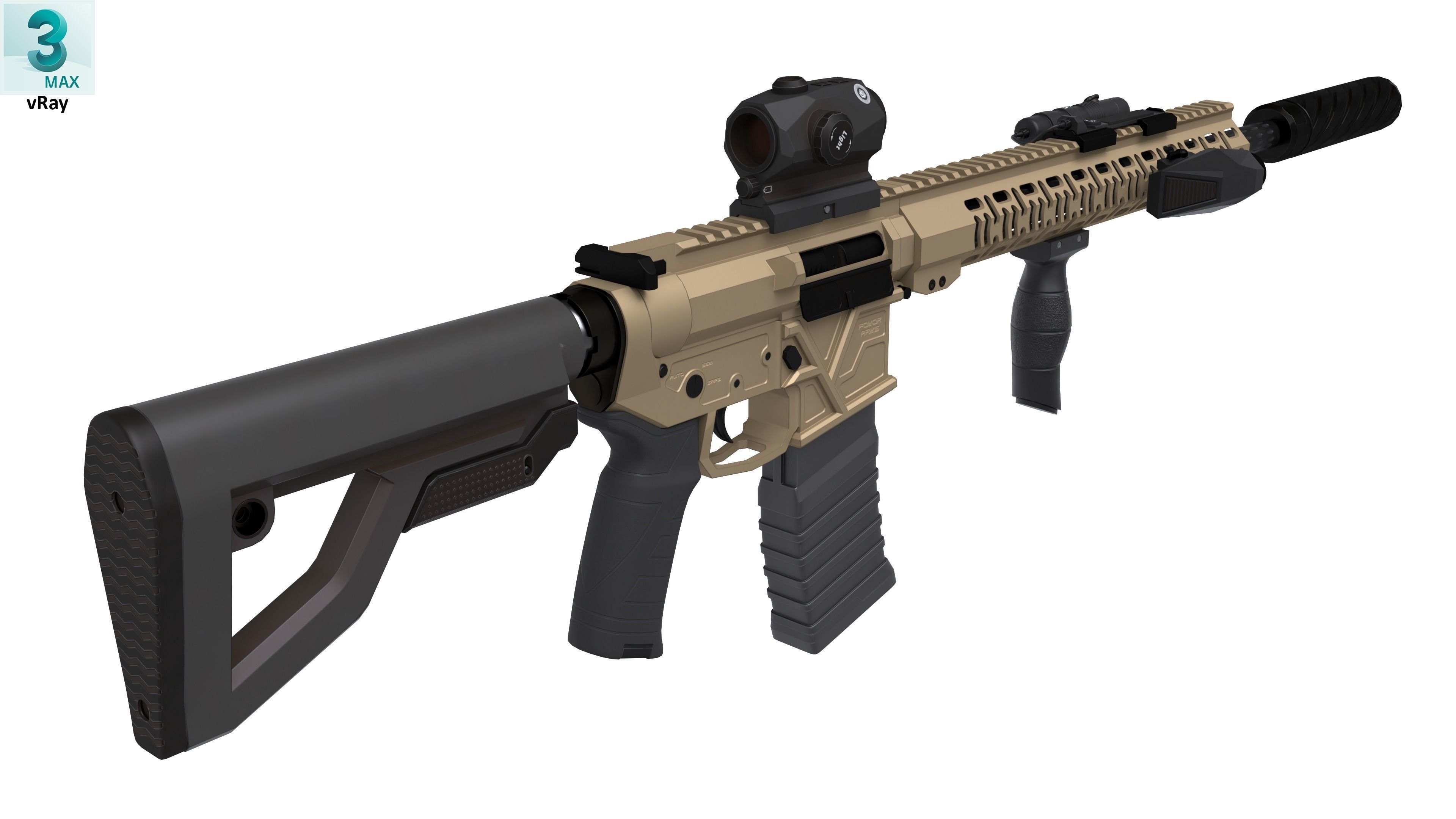 Assault Rifle 1 Low-poly 3D model_5