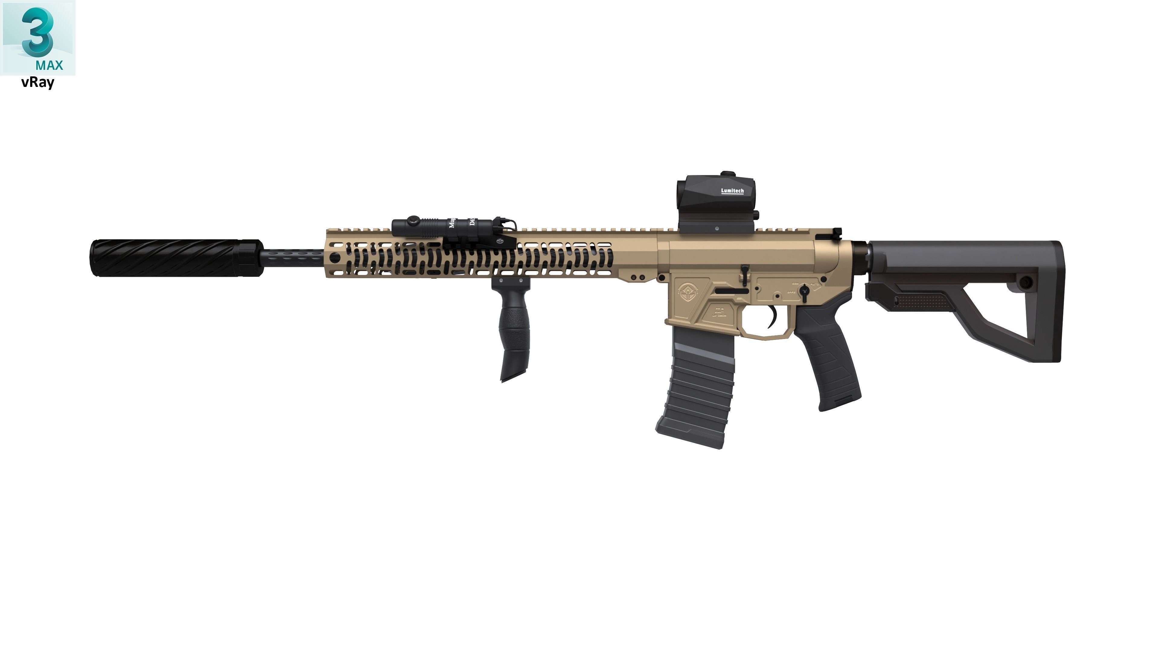 Assault Rifle 1 Low-poly 3D model_7