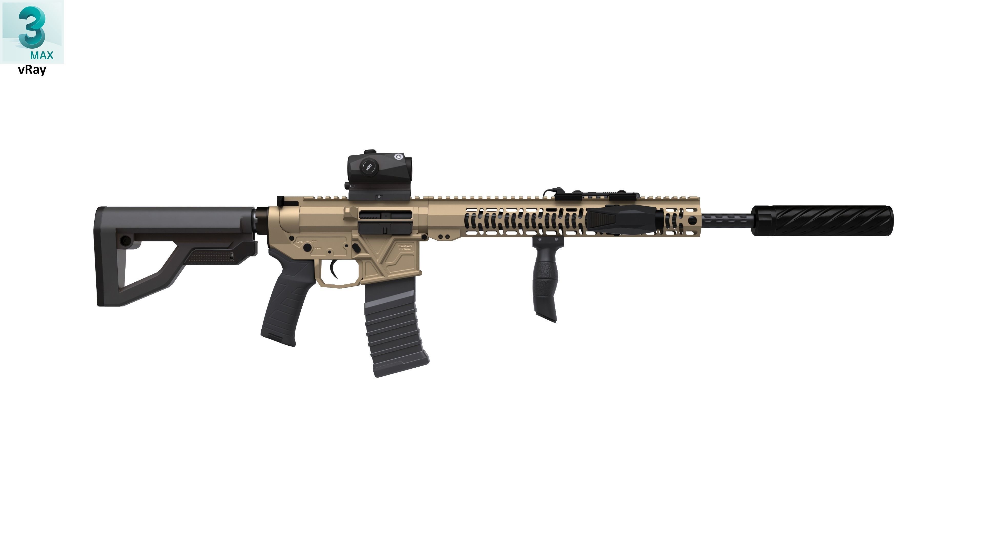 Assault Rifle 1 Low-poly 3D model_4