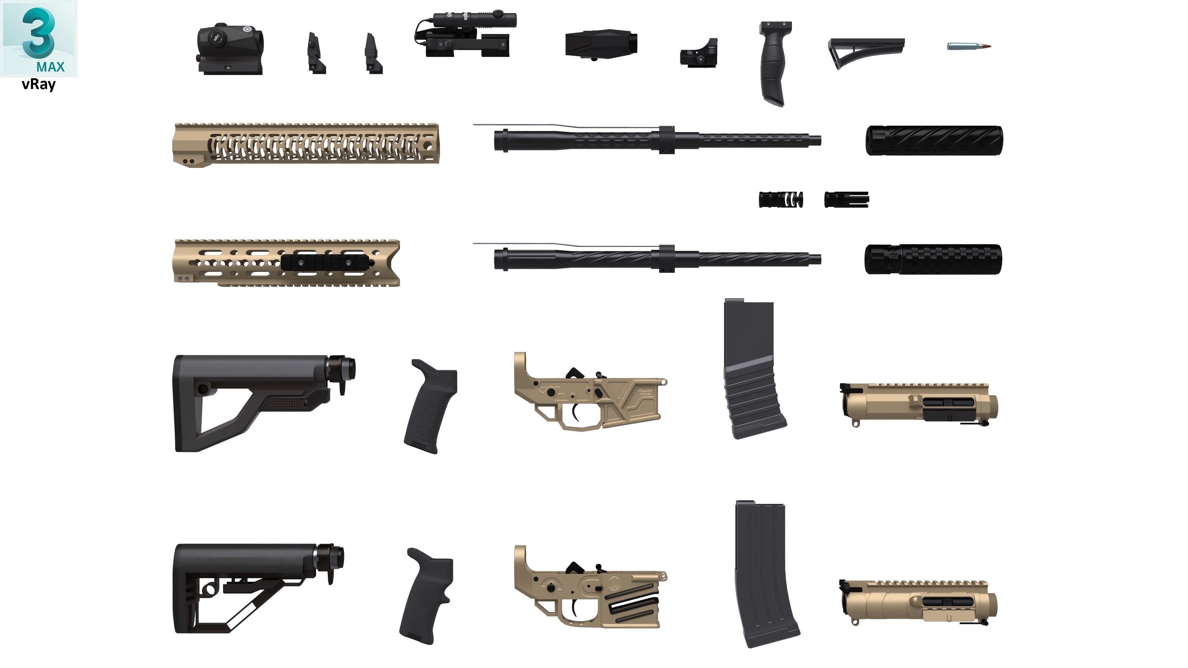 Assault Rifle 1 Low-poly 3D model_8