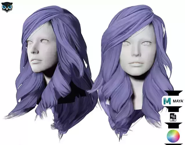 Feamale Wavy Hair Low-poly 3D model