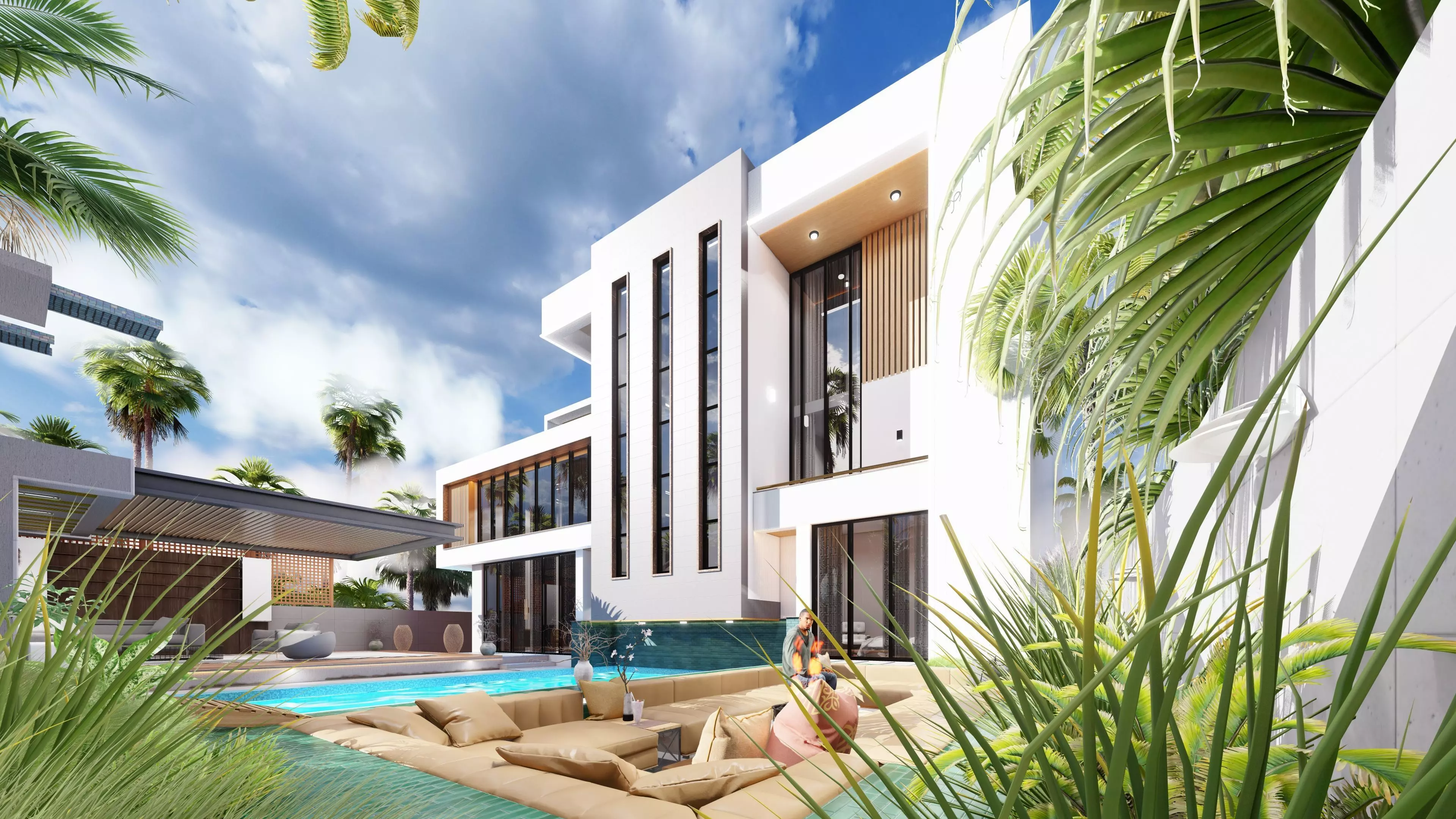 black water park villa Low-poly 3D model_0