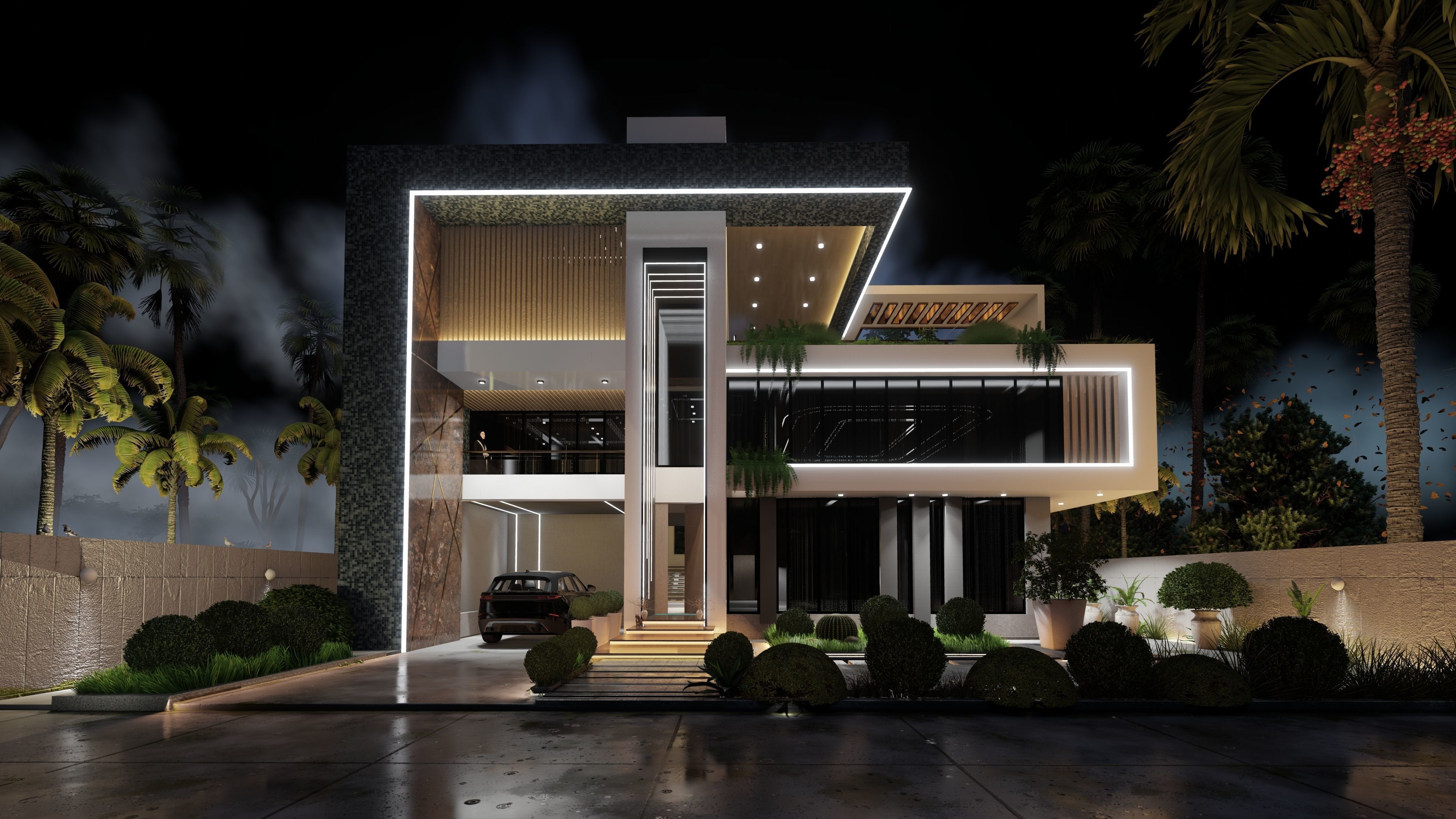 black water park villa Low-poly 3D model_5