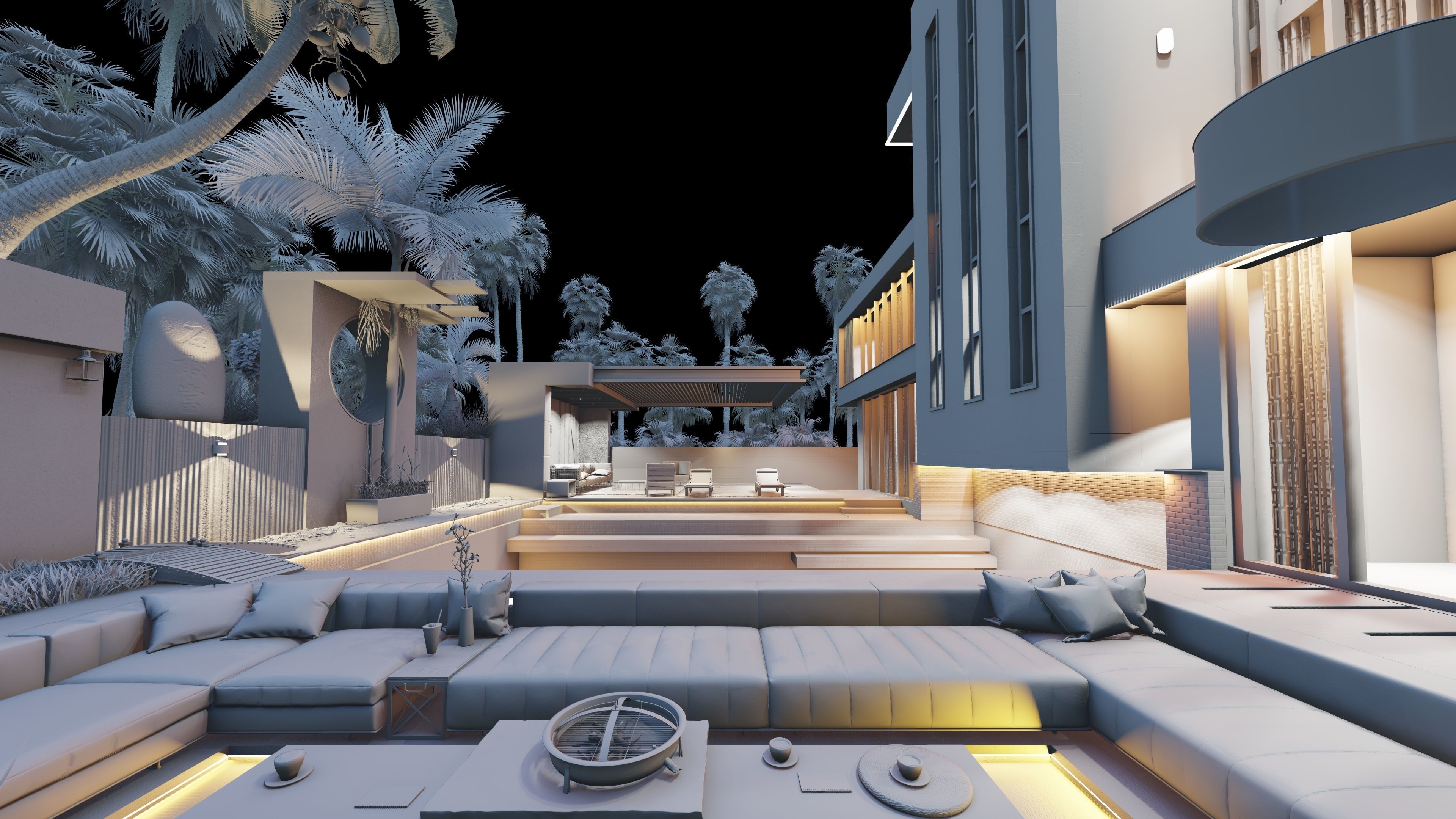 black water park villa Low-poly 3D model_2