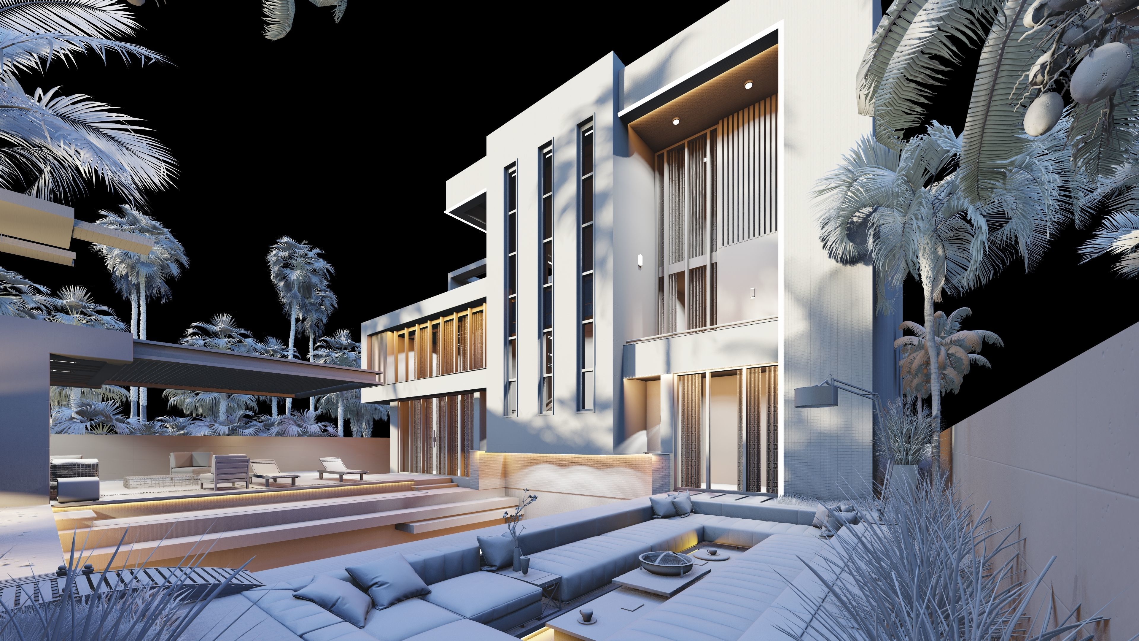 black water park villa Low-poly 3D model_1