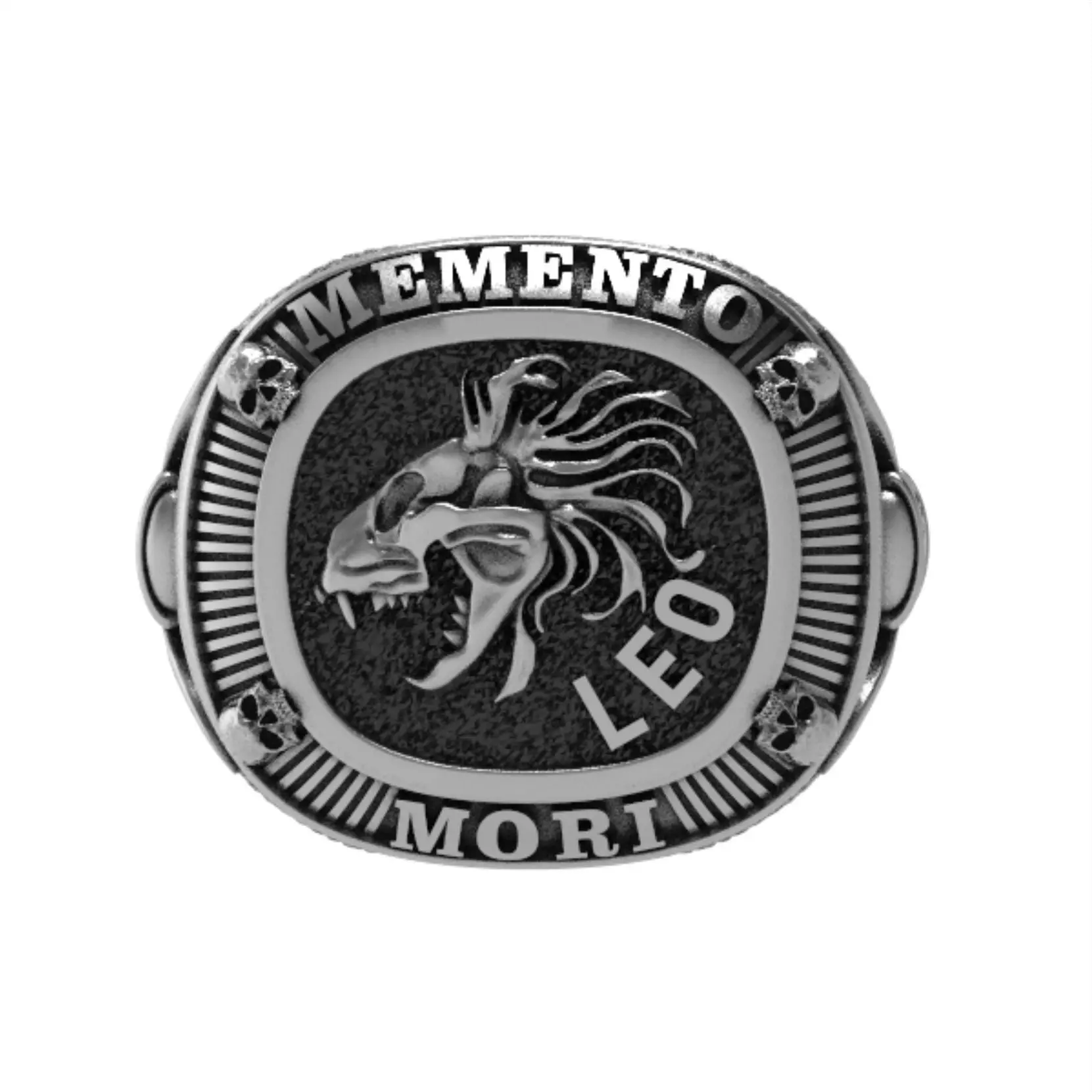 MEMENTO MORI RING LEO ZODIAC 3D printing model lion ring 3D print model_0