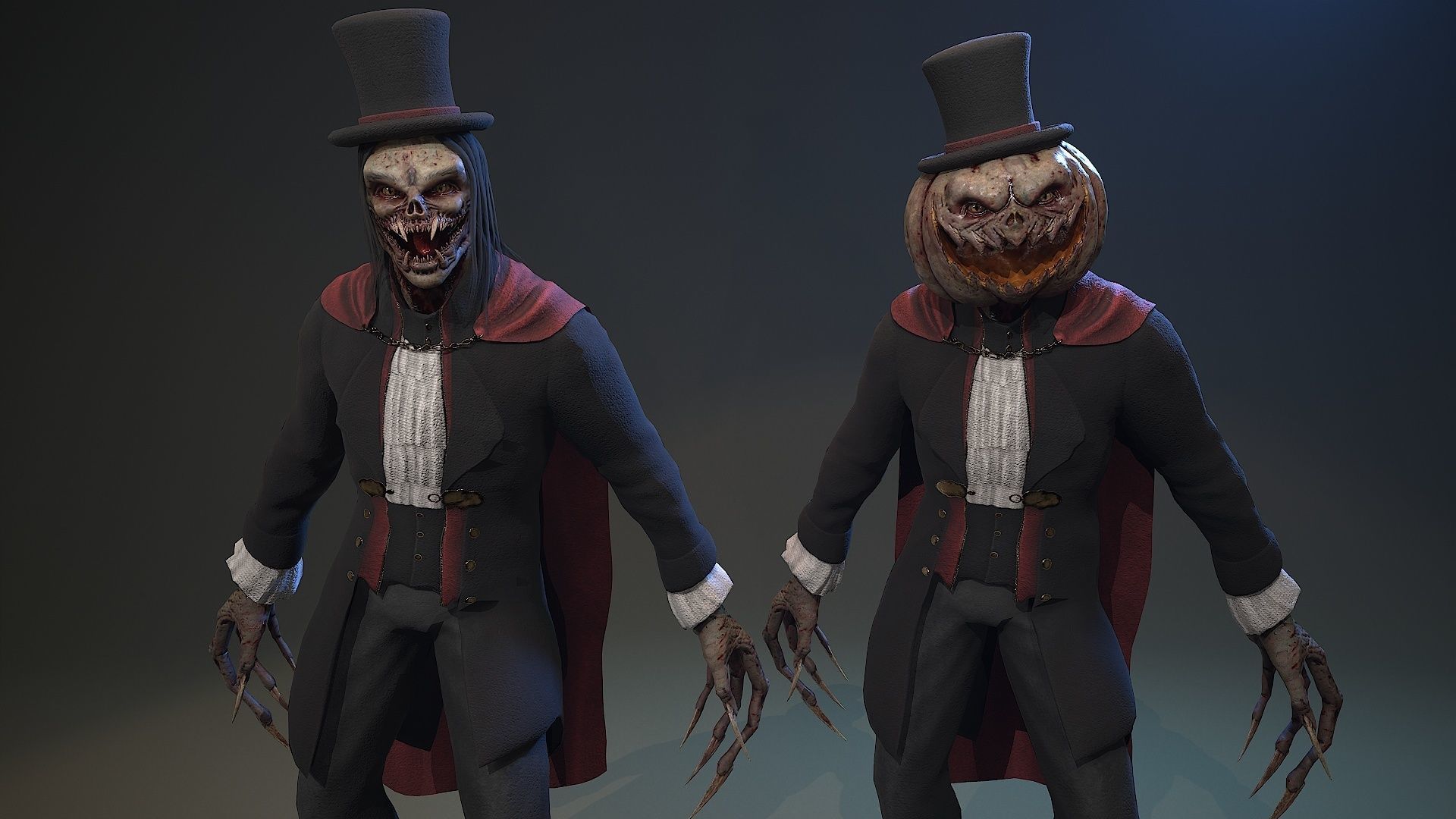 Monster Vampire Pumpkin Low-poly 3D model_4