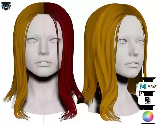 Female Straight Hair Low-poly 3D model