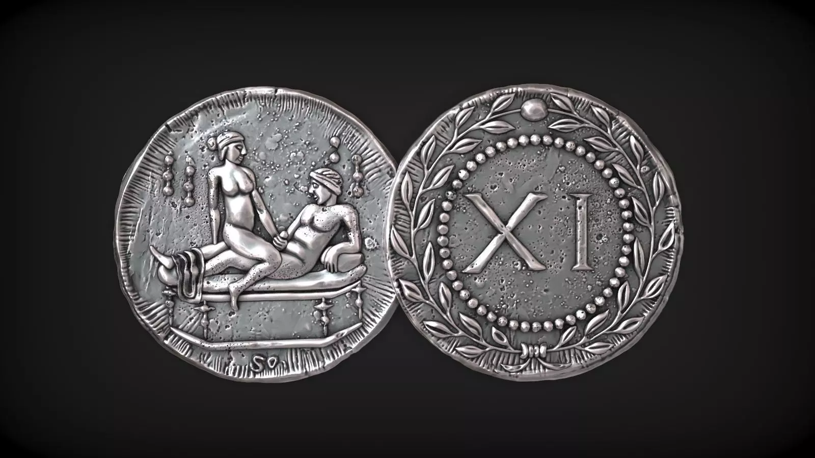 Spintria Rare Ancient Roman Token Antique Coin Number XI 3D print model_0