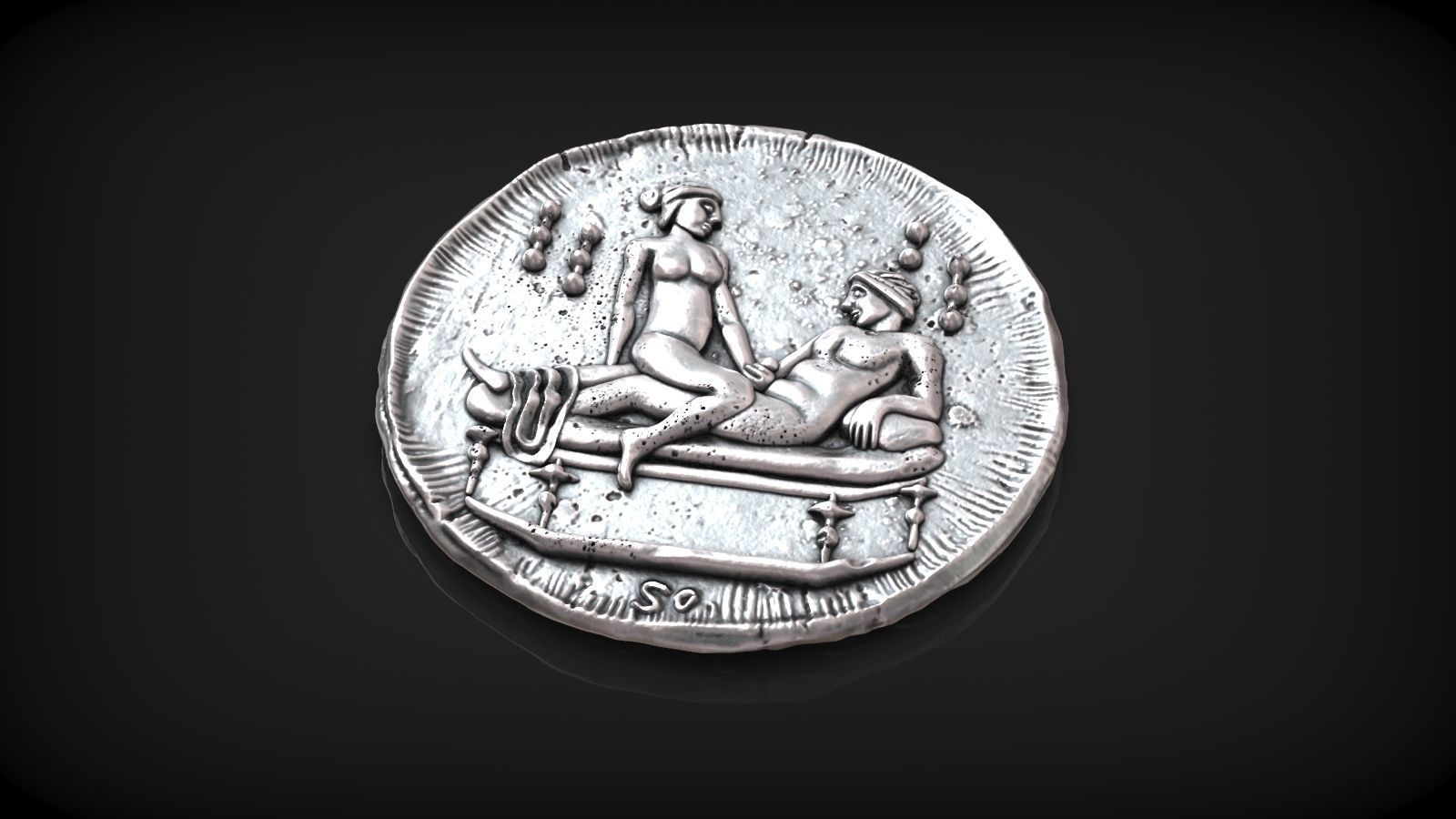 Spintria Rare Ancient Roman Token Antique Coin Number XI 3D print model_3