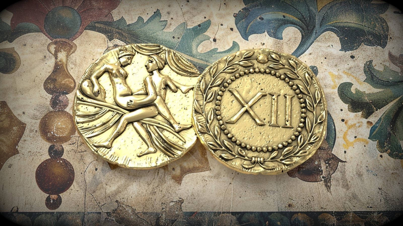 Spintria Rare Ancient Roman Token Antique Coin Number XII 3D print model_5