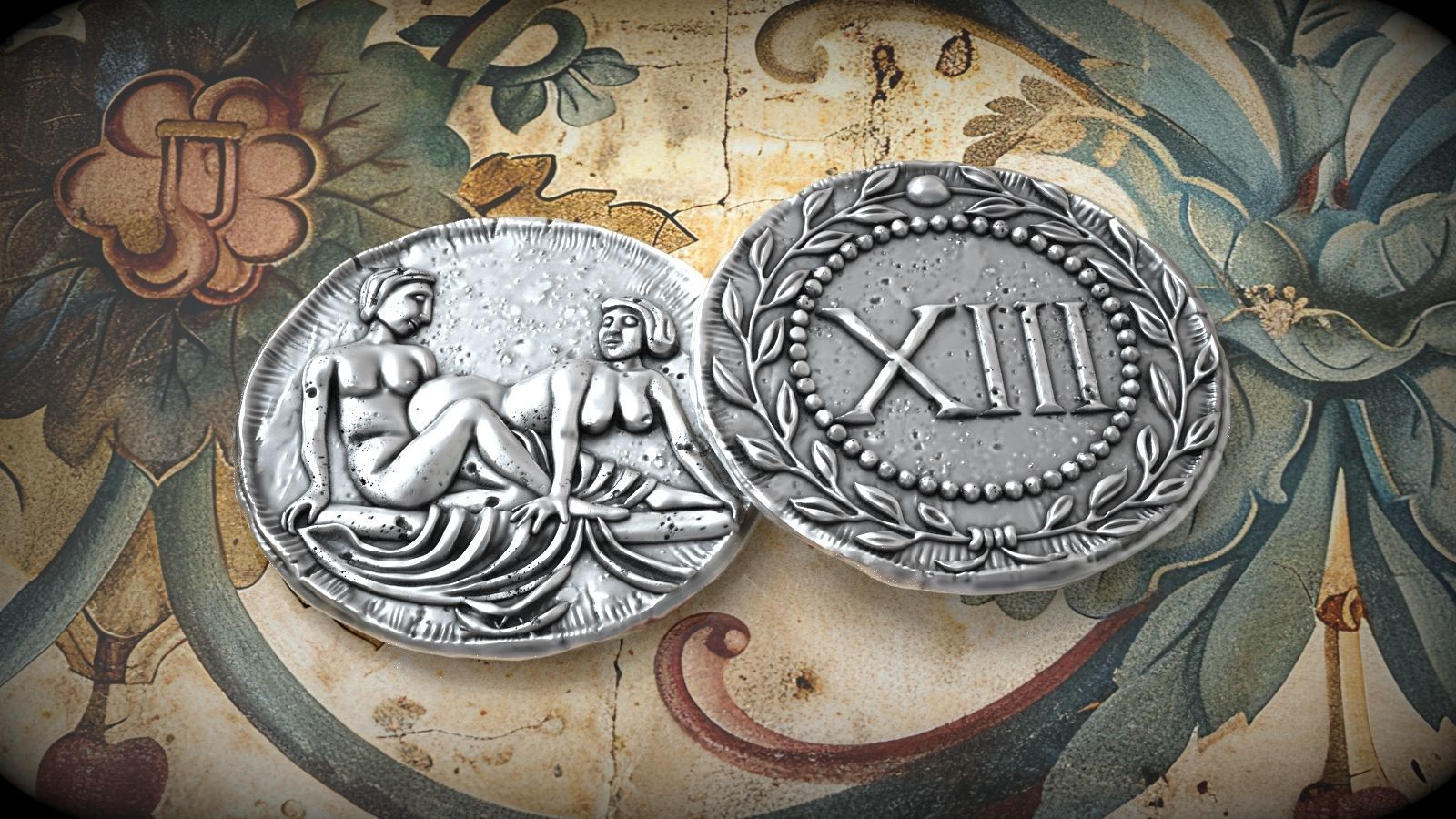 Spintria Rare Ancient Roman Token Antique Coin Number XIII 3D print model_5