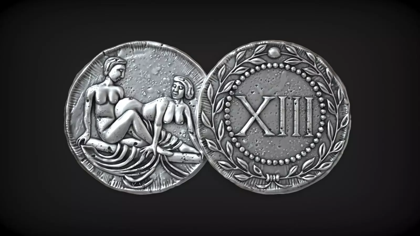 Spintria Rare Ancient Roman Token Antique Coin Number XIII 3D print model_0