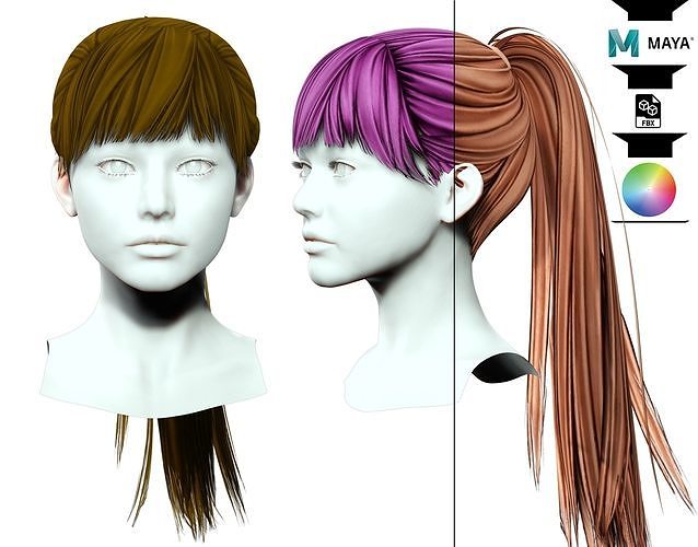Female Hair - High Ponytail  Low-poly 3D model