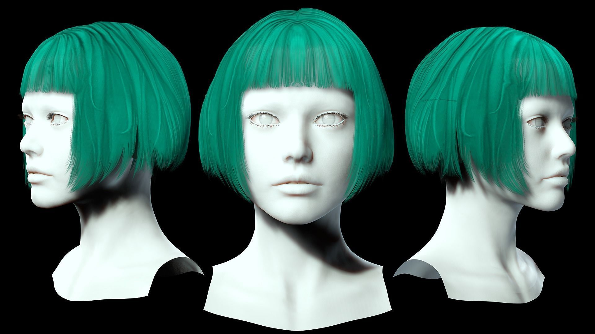 Female Bob Hair Low-poly 3D model_1