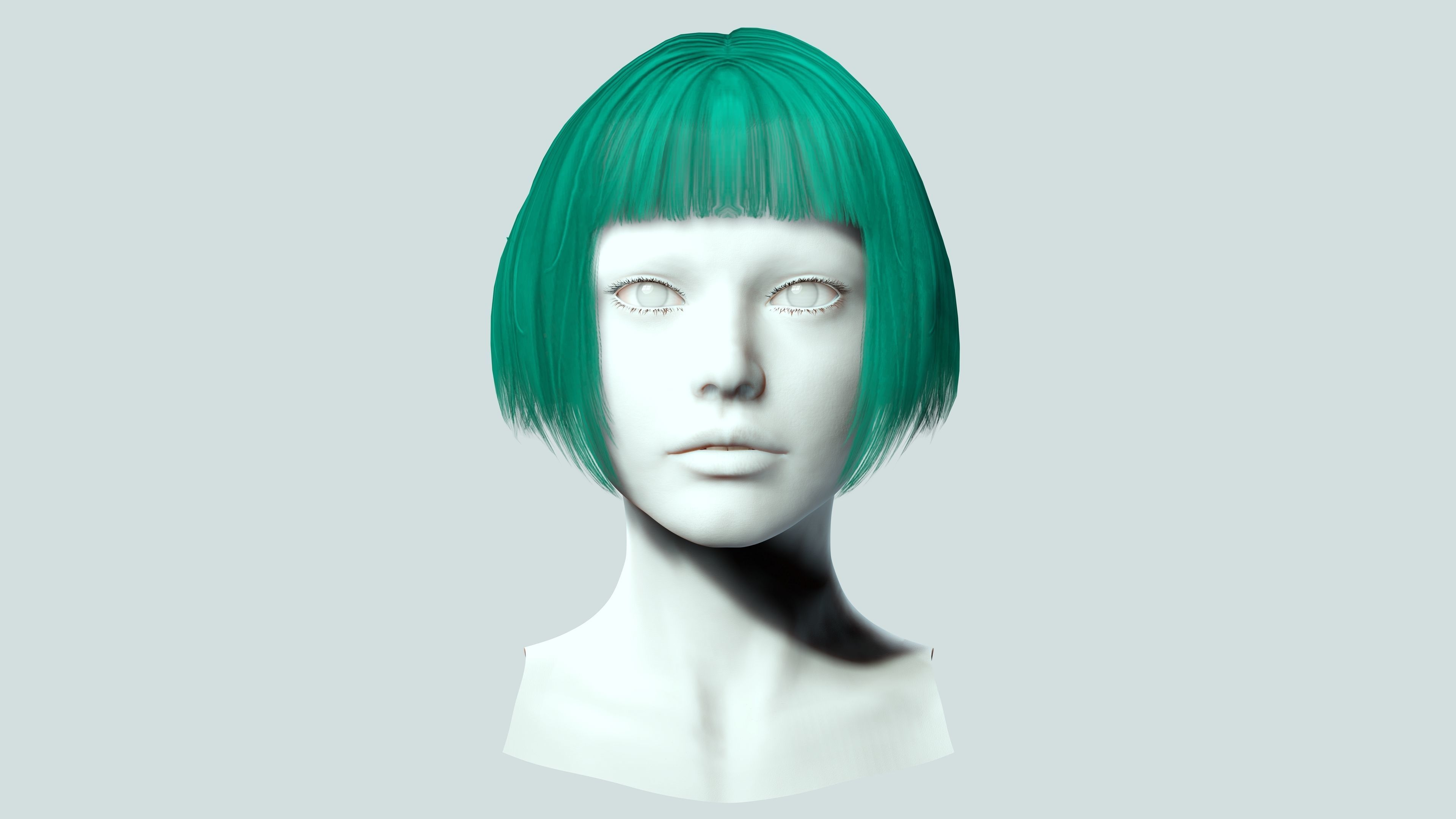 Female Bob Hair Low-poly 3D model_3