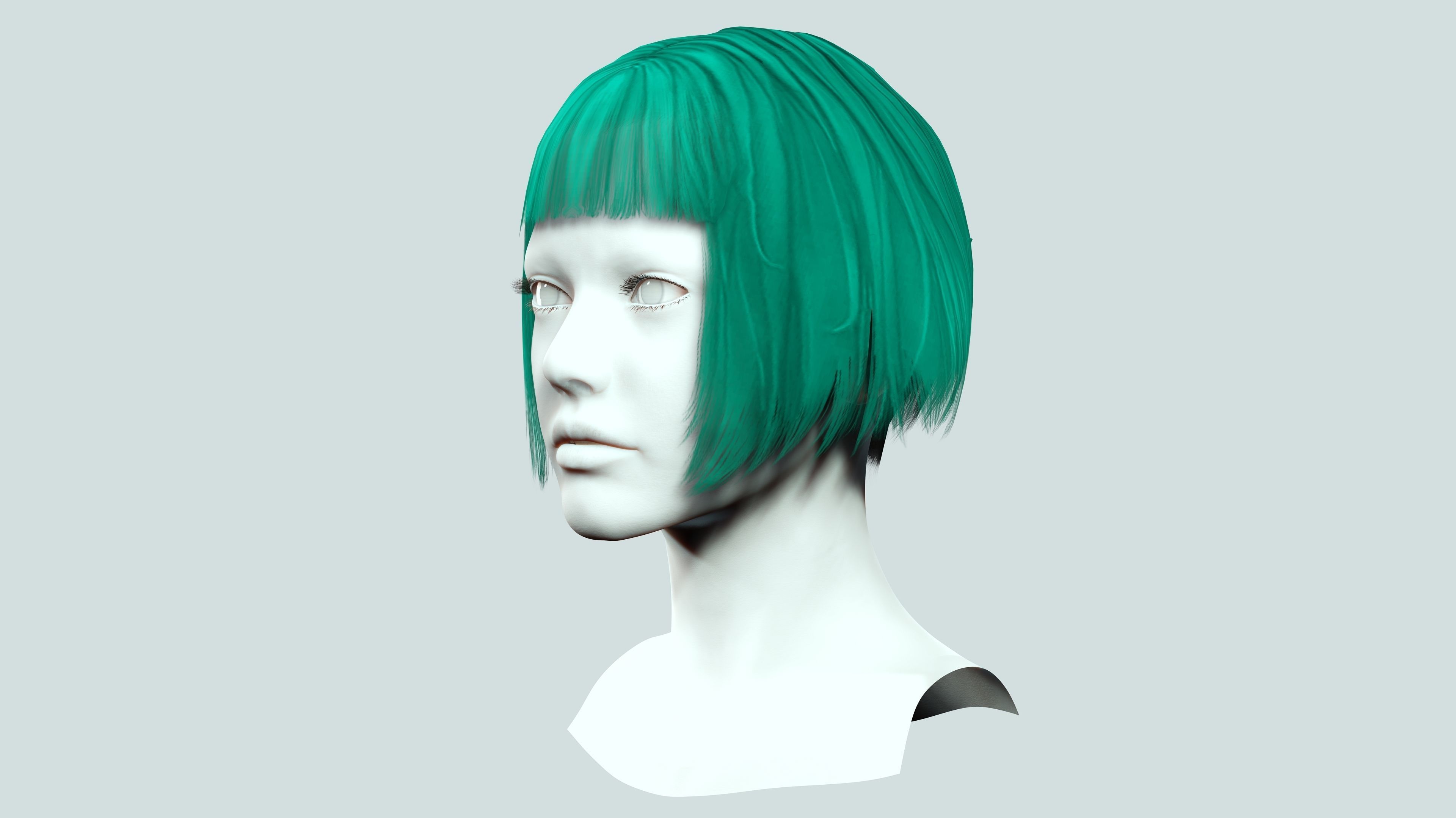 Female Bob Hair Low-poly 3D model_4